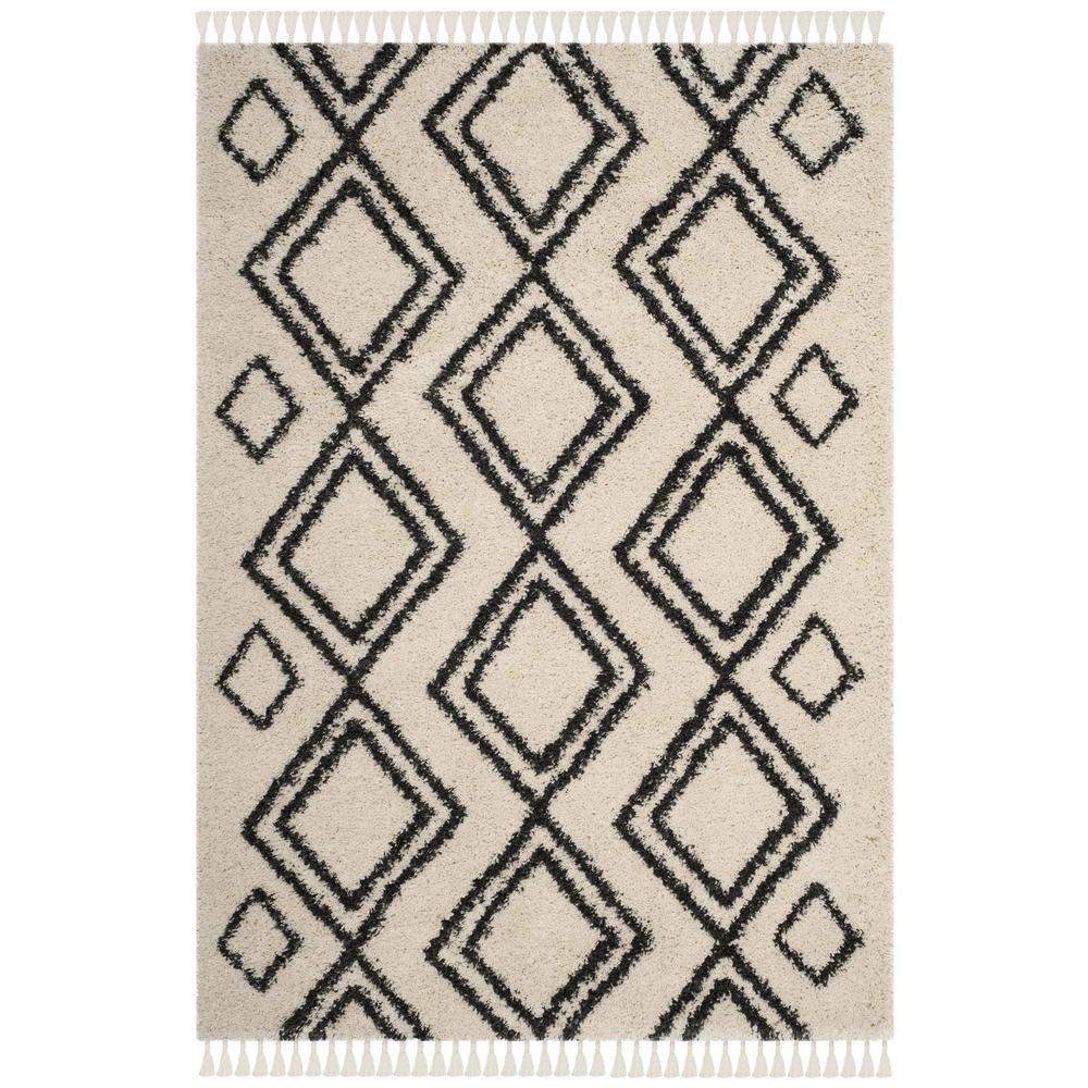 MOROCCAN FRINGE SHAG 200, CREAM / CHARCOAL, 5'-3" X 7'-6", Area Rug, MFG247B-5. Picture 1