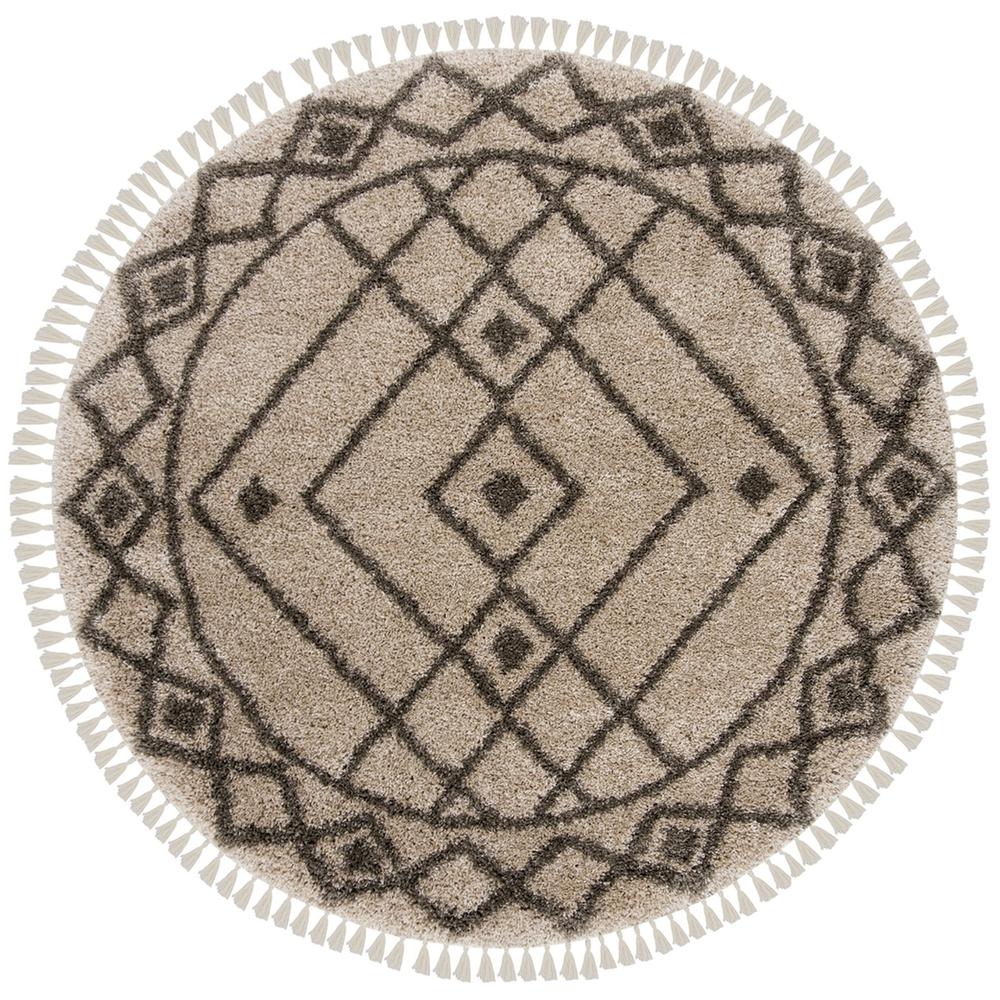 MOROCCAN FRINGE SHAG 200, MUSHROOM / GREY, 6'-7" X 6'-7" Round, Area Rug. Picture 1