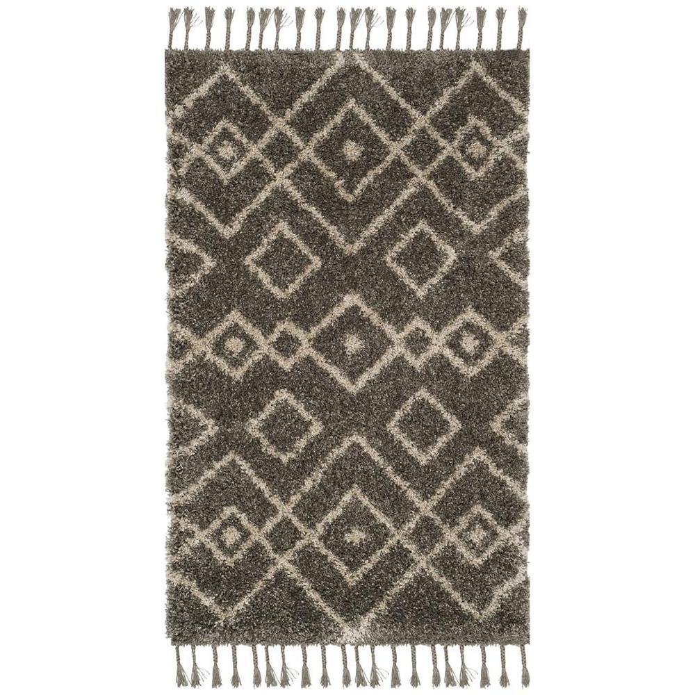 MOROCCAN FRINGE SHAG 200, GREY / CREAM, 3' X 5', Area Rug, MFG249A-3. Picture 1