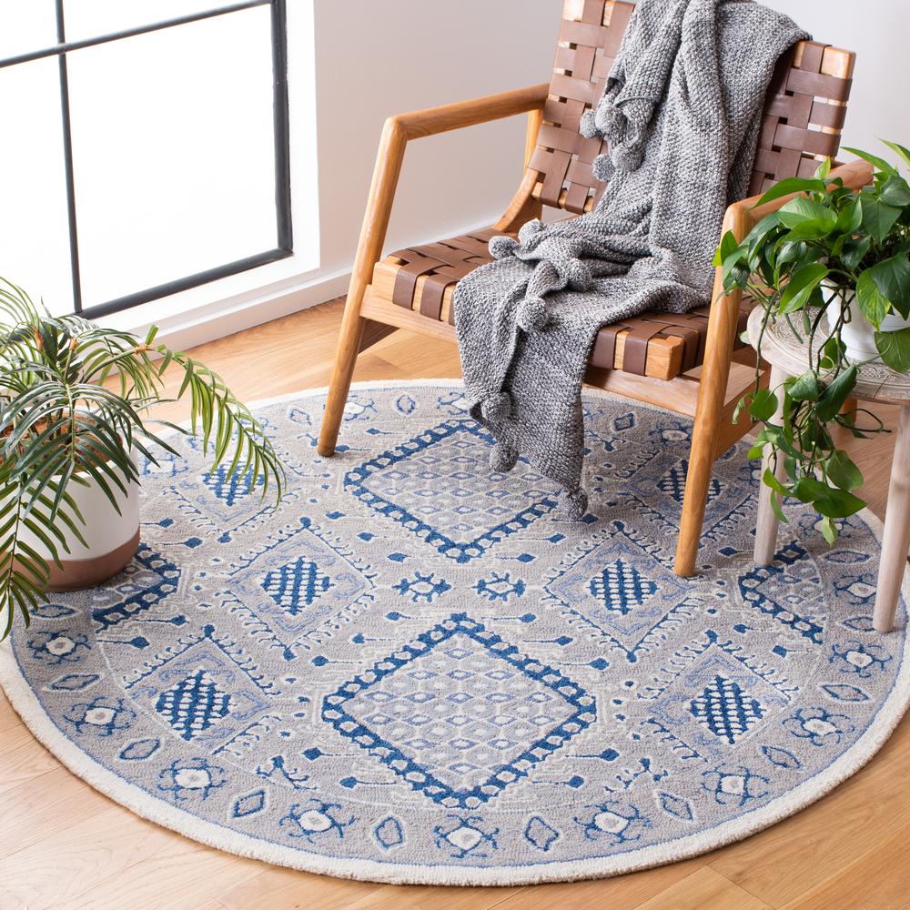 MICRO-LOOP, LIGHT GREY / BLUE, 5' X 5' Round, Area Rug. Picture 2