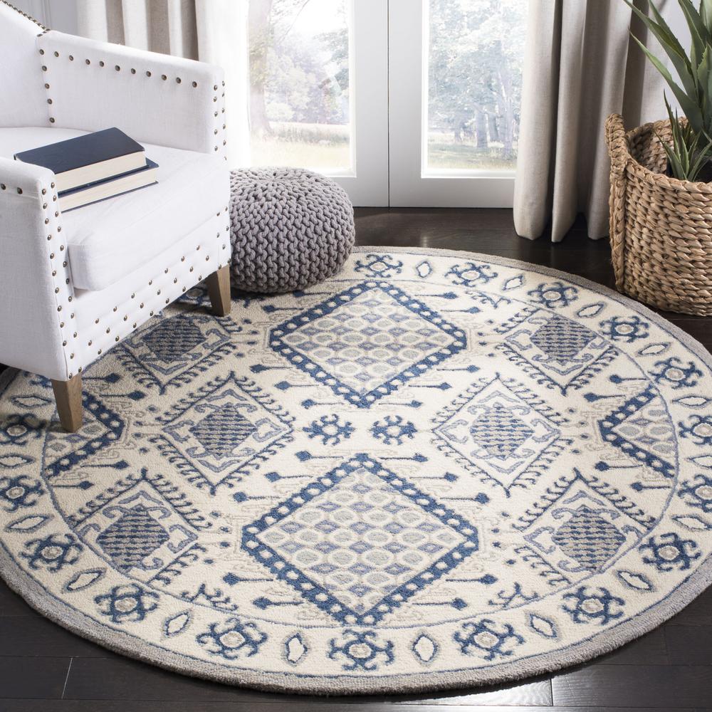 MICRO-LOOP, IVORY / BLUE, 5' X 5' Round, Area Rug, MLP511M-5R. Picture 2