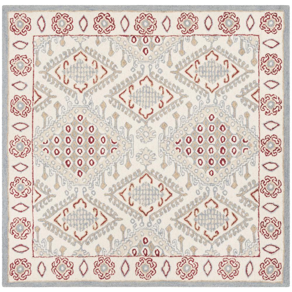 MICRO-LOOP, IVORY / RED, 5' X 5' Square, Area Rug. Picture 1