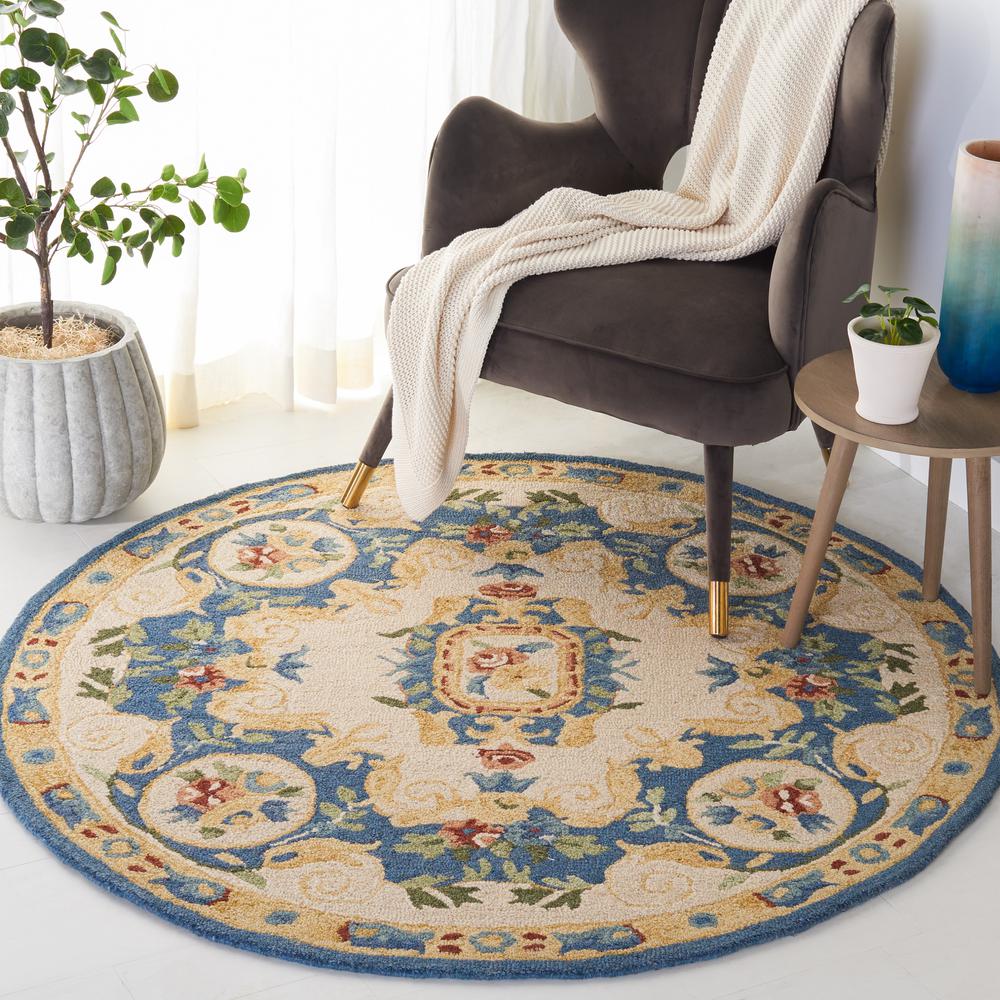 MICRO-LOOP, CREAM / BLUE, 5' X 5' Round, Area Rug. Picture 2