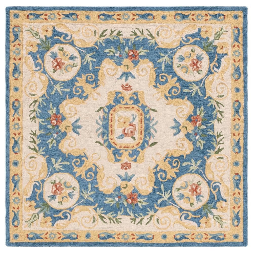 MICRO-LOOP, CREAM / BLUE, 5' X 5' Square, Area Rug. Picture 1