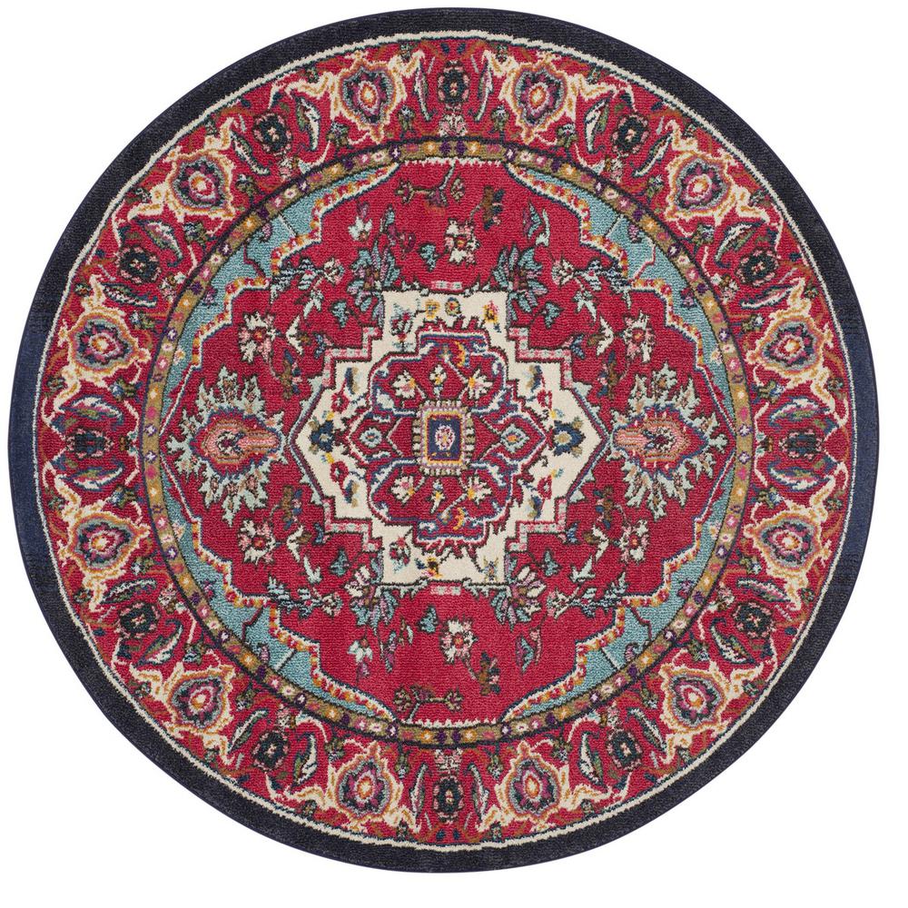MONACO, RED / TURQUOISE, 5' X 5' Round, Area Rug. Picture 1