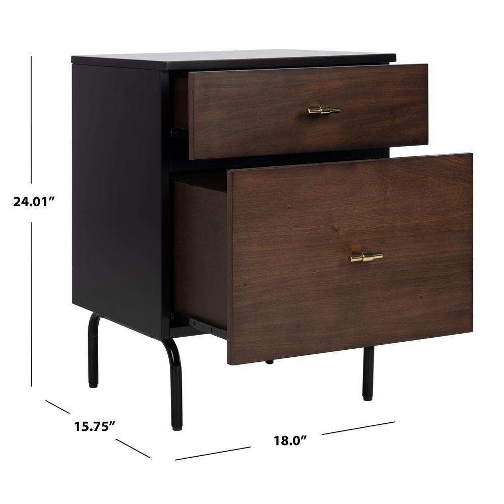 Genevieve 2 Drawer Nightstand, Walnut/Black. Picture 5