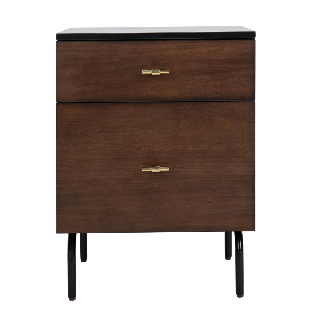 Genevieve 2 Drawer Nightstand, Walnut/Black. Picture 1