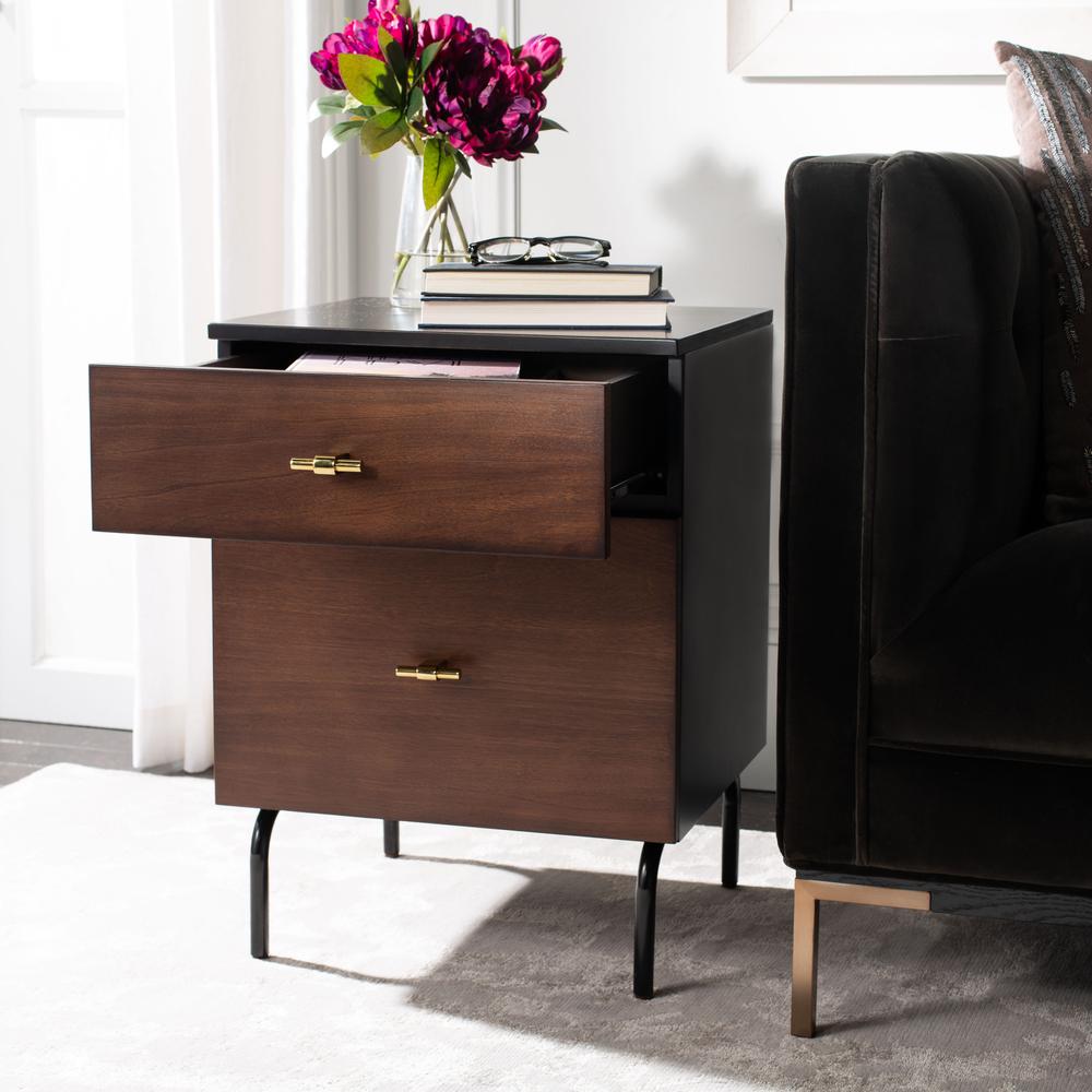 Genevieve 2 Drawer Nightstand, Walnut/Black. Picture 7