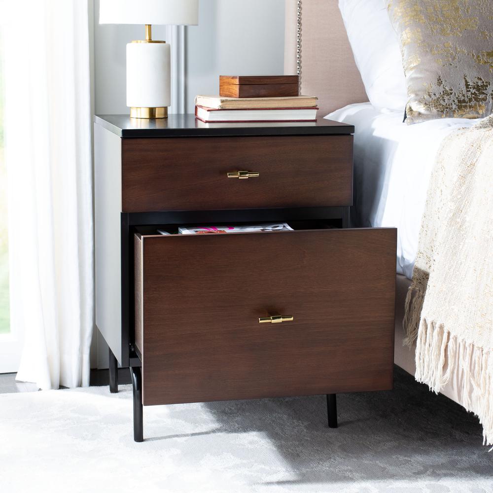 Genevieve 2 Drawer Nightstand, Walnut/Black. Picture 8