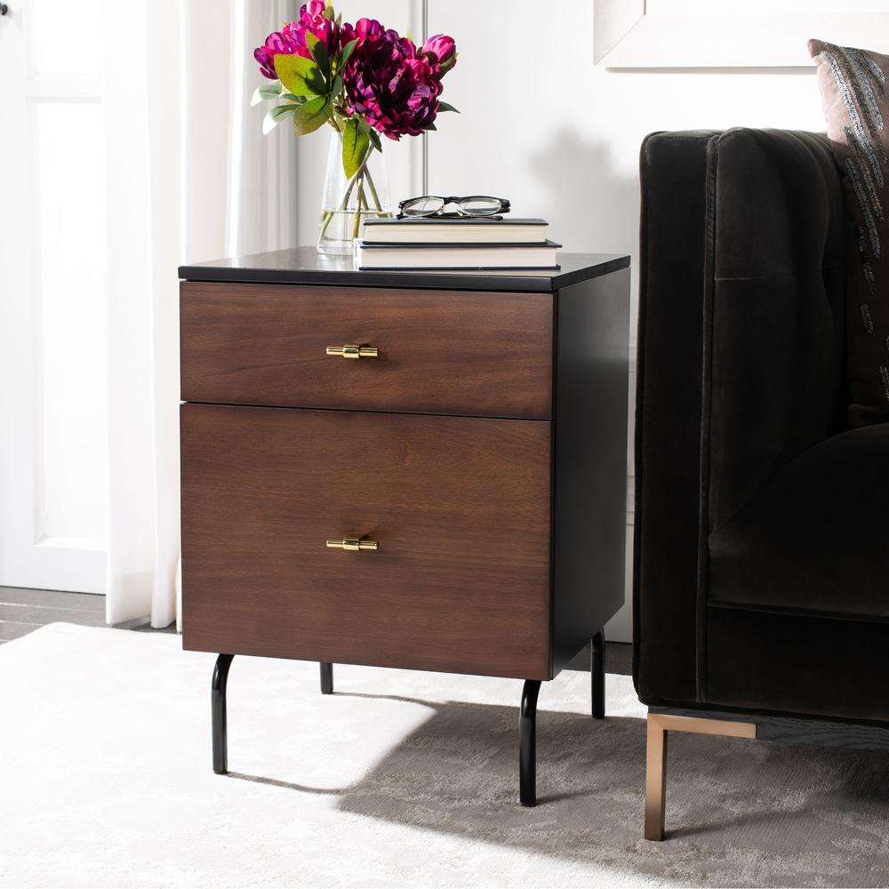 Genevieve 2 Drawer Nightstand, Walnut/Black. Picture 9