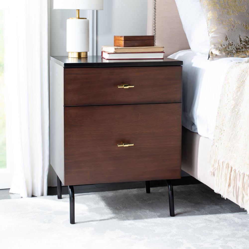 Genevieve 2 Drawer Nightstand, Walnut/Black. Picture 10
