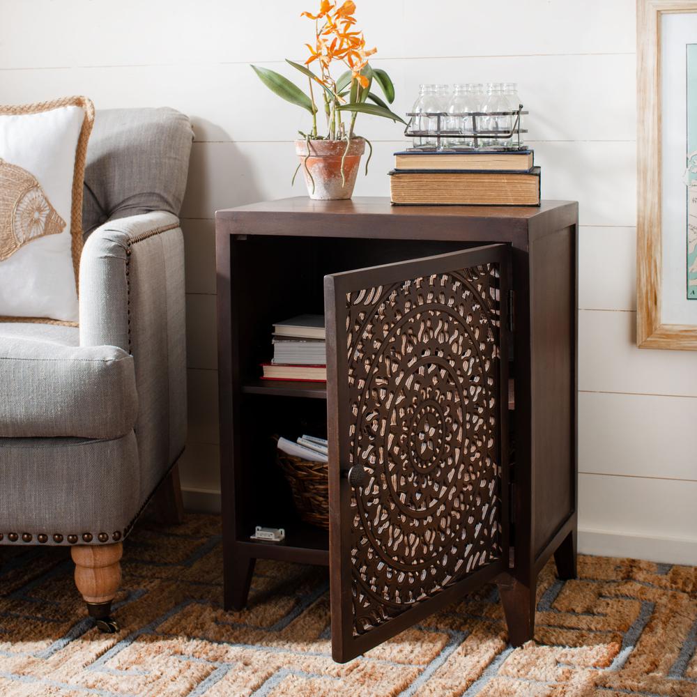 Thea 1 Door Carved Nightstand, Brown. Picture 7