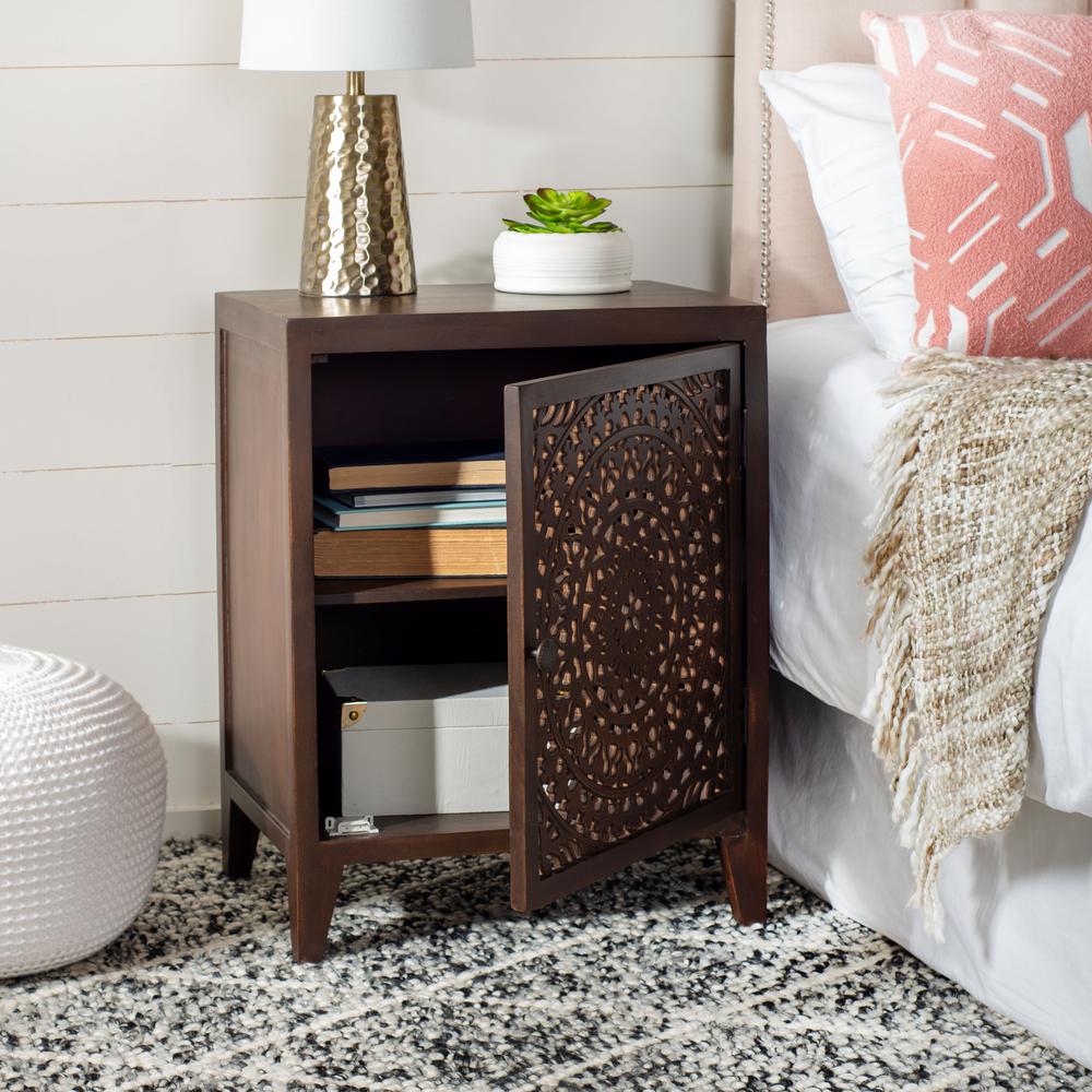 Thea 1 Door Carved Nightstand, Brown. Picture 8