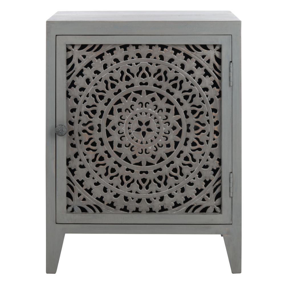 Thea 1 Door Carved Nightstand, Grey Walnut. Picture 1