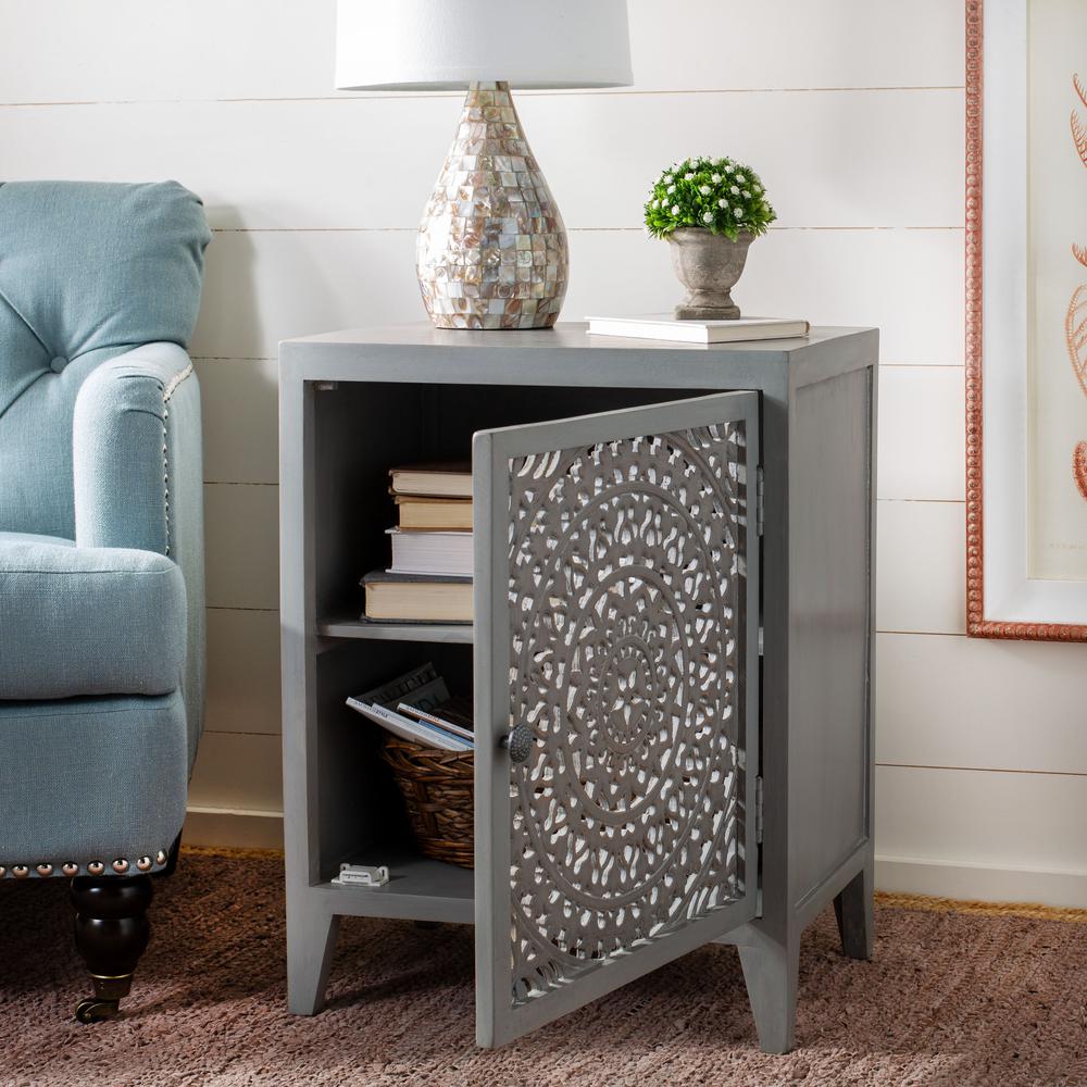 Thea 1 Door Carved Nightstand, Grey Walnut. Picture 7