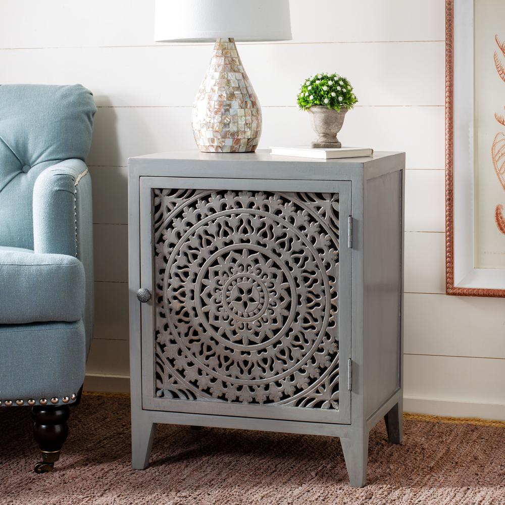 Thea 1 Door Carved Nightstand, Grey Walnut. Picture 9