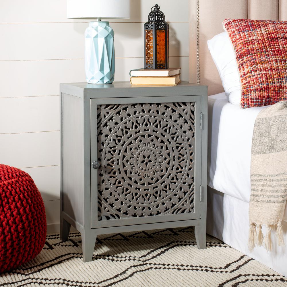 Thea 1 Door Carved Nightstand, Grey Walnut. Picture 10