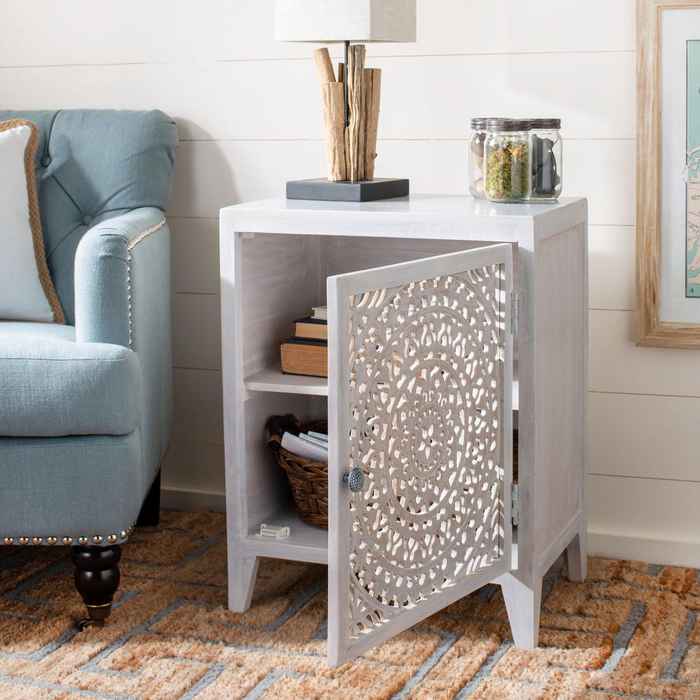 Thea 1 Door Carved Nightstand, White Wash. Picture 6