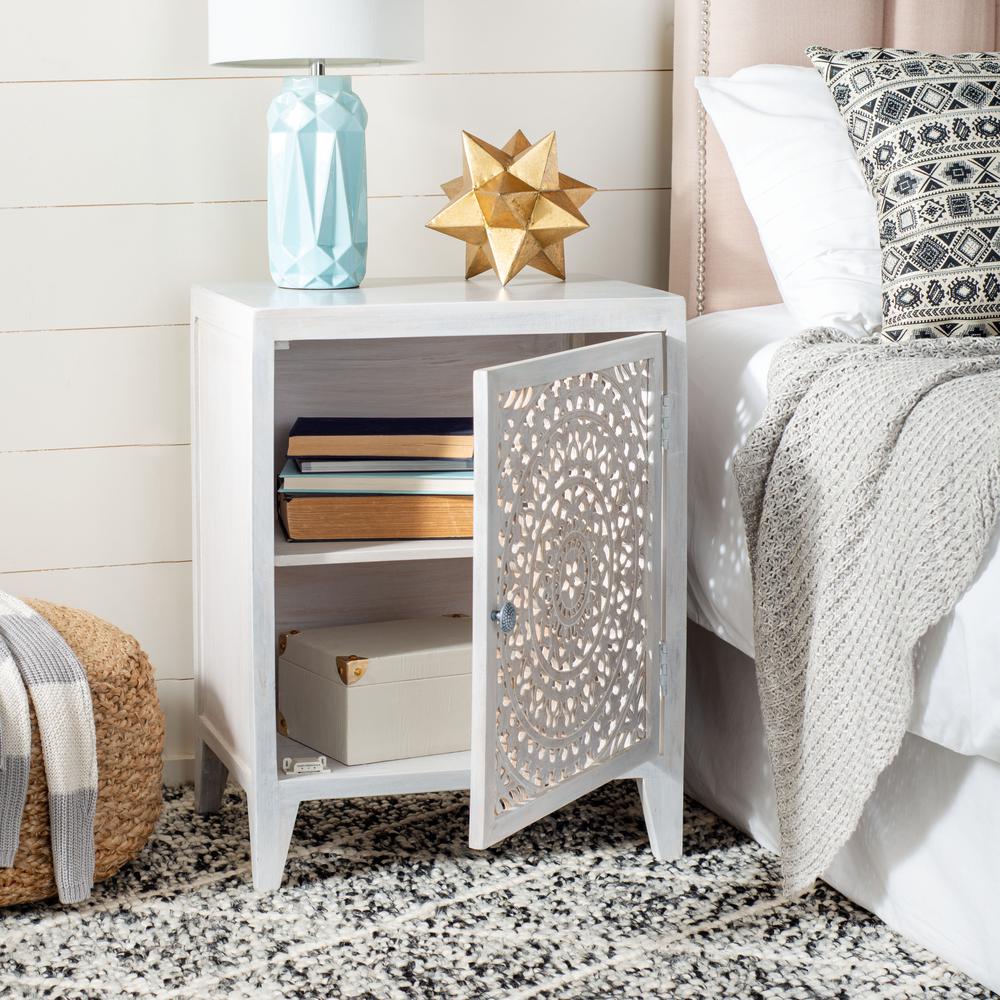 Thea 1 Door Carved Nightstand, White Wash. Picture 7