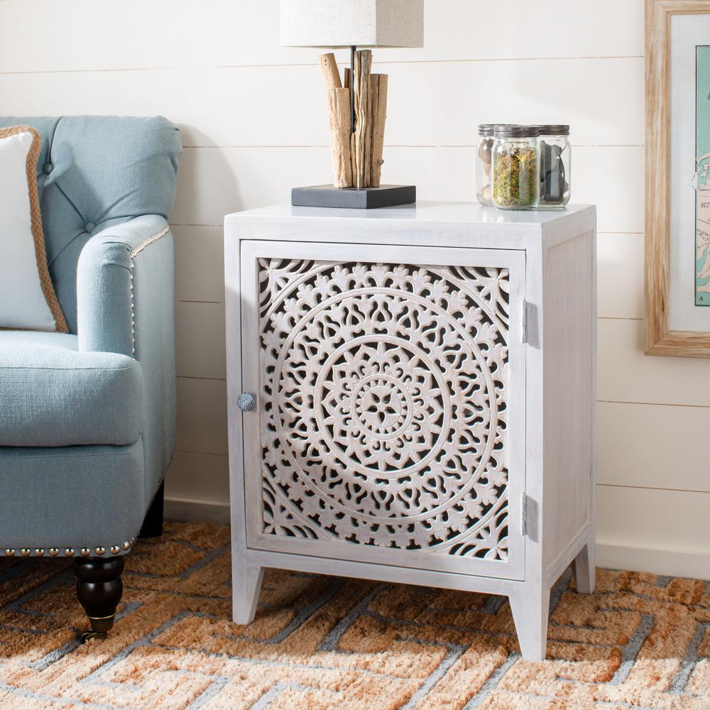 Thea 1 Door Carved Nightstand, White Wash. Picture 8