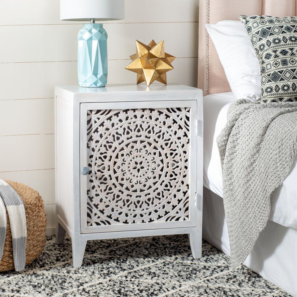 Thea 1 Door Carved Nightstand, White Wash. Picture 9