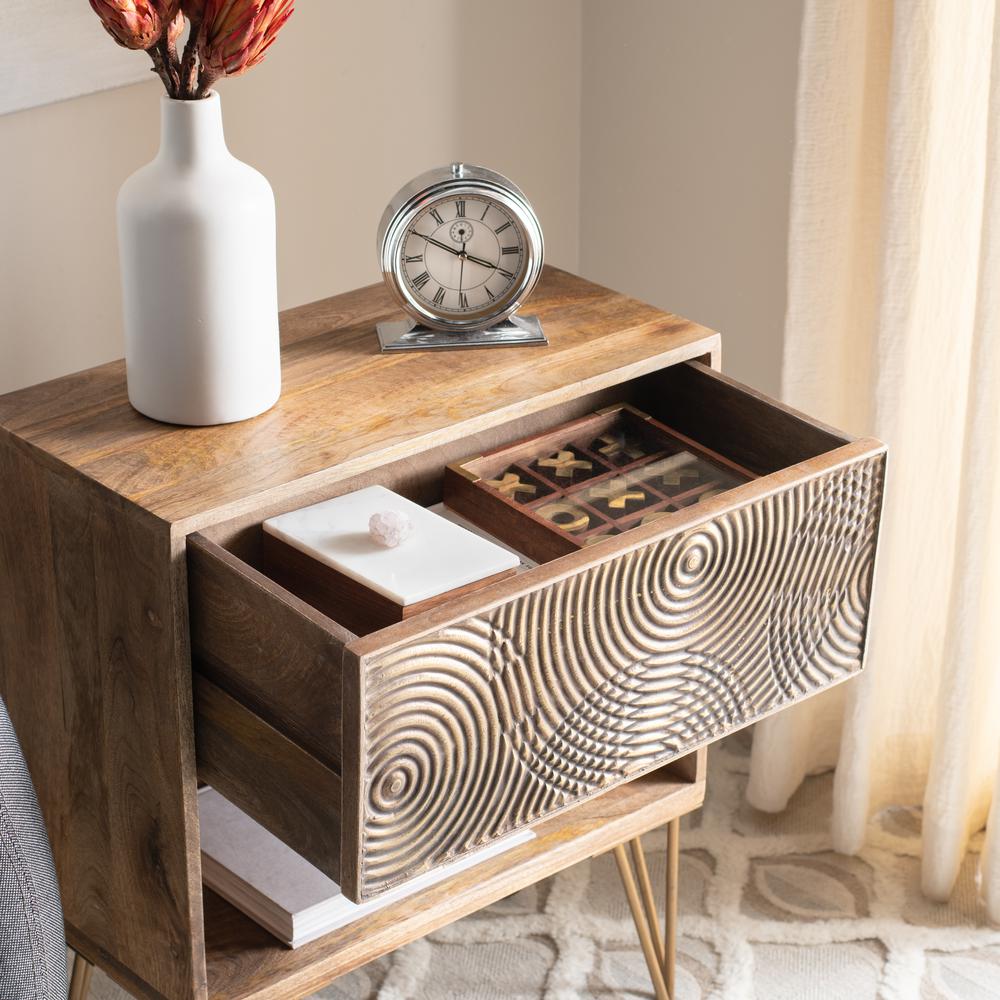 Solene 1 Drawer Textured Nightstand, Natural/Brass. Picture 4
