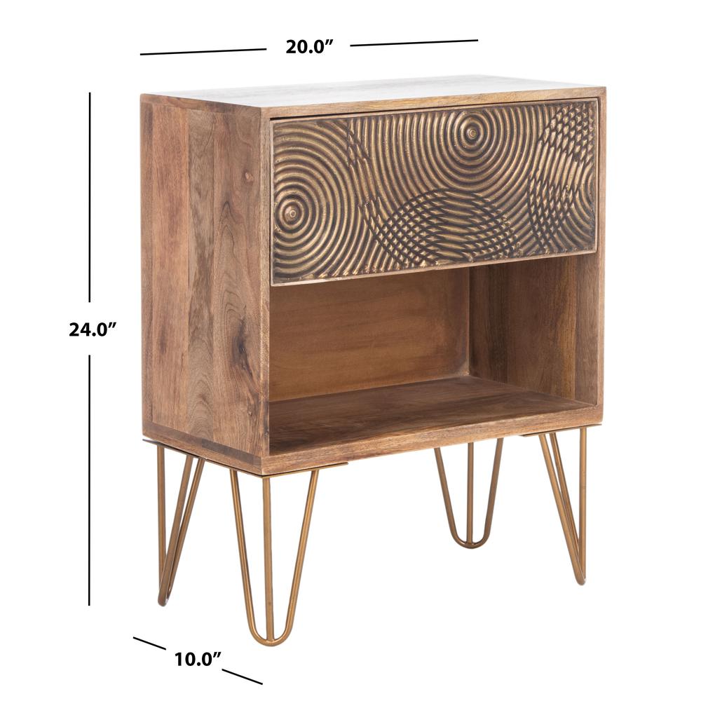 Solene 1 Drawer Textured Nightstand, Natural/Brass. Picture 6
