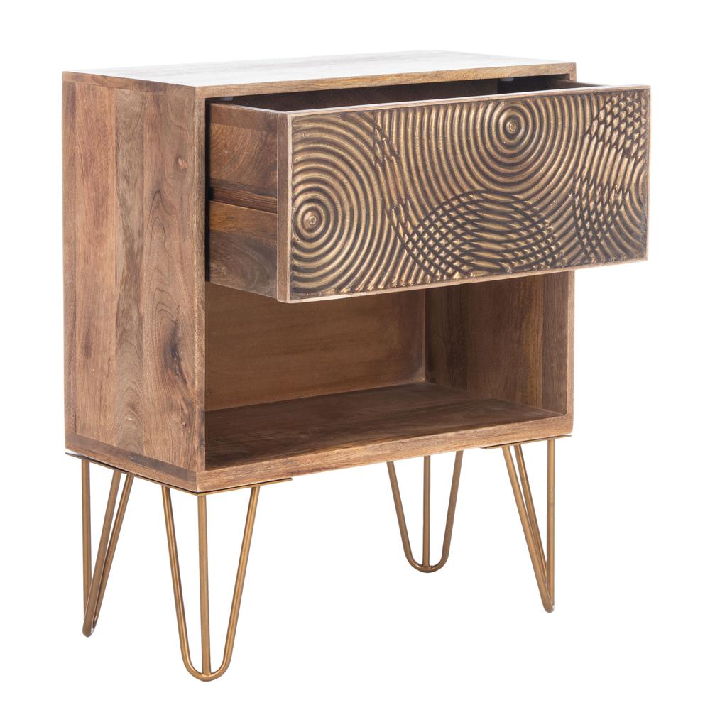 Solene 1 Drawer Textured Nightstand, Natural/Brass. Picture 8