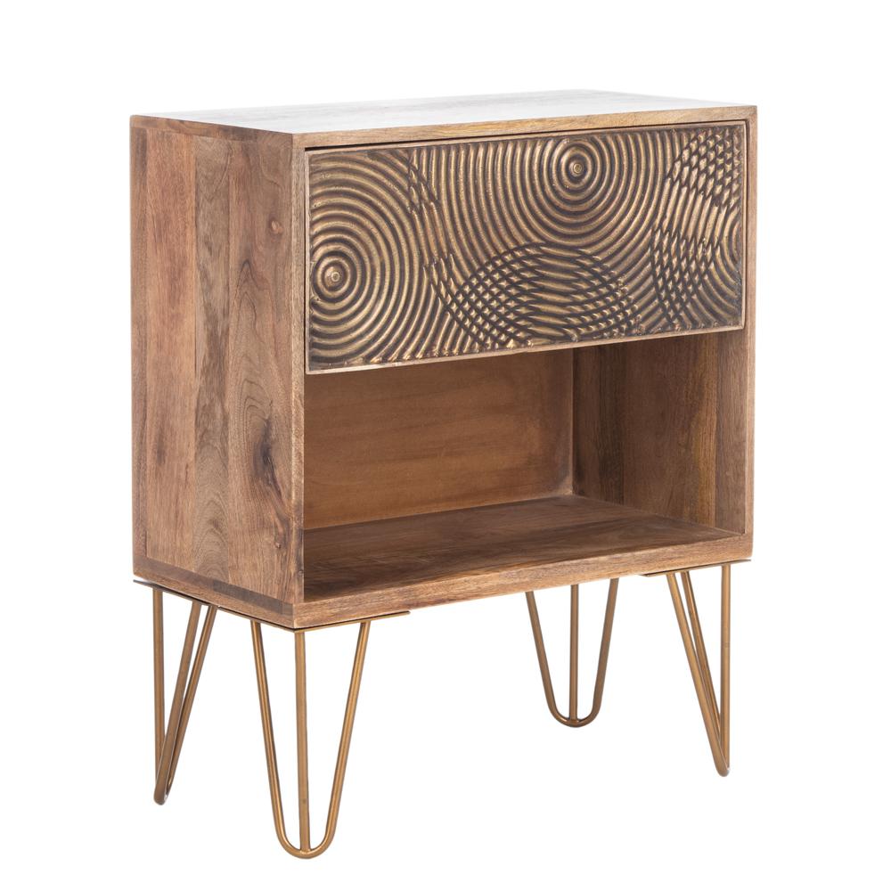 Solene 1 Drawer Textured Nightstand, Natural/Brass. Picture 11