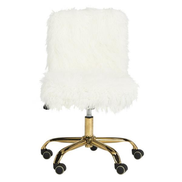 WHITNEY FAUX SHEEPSKIN GOLD LEG SWIVEL OFFICE CHAIR. Picture 1