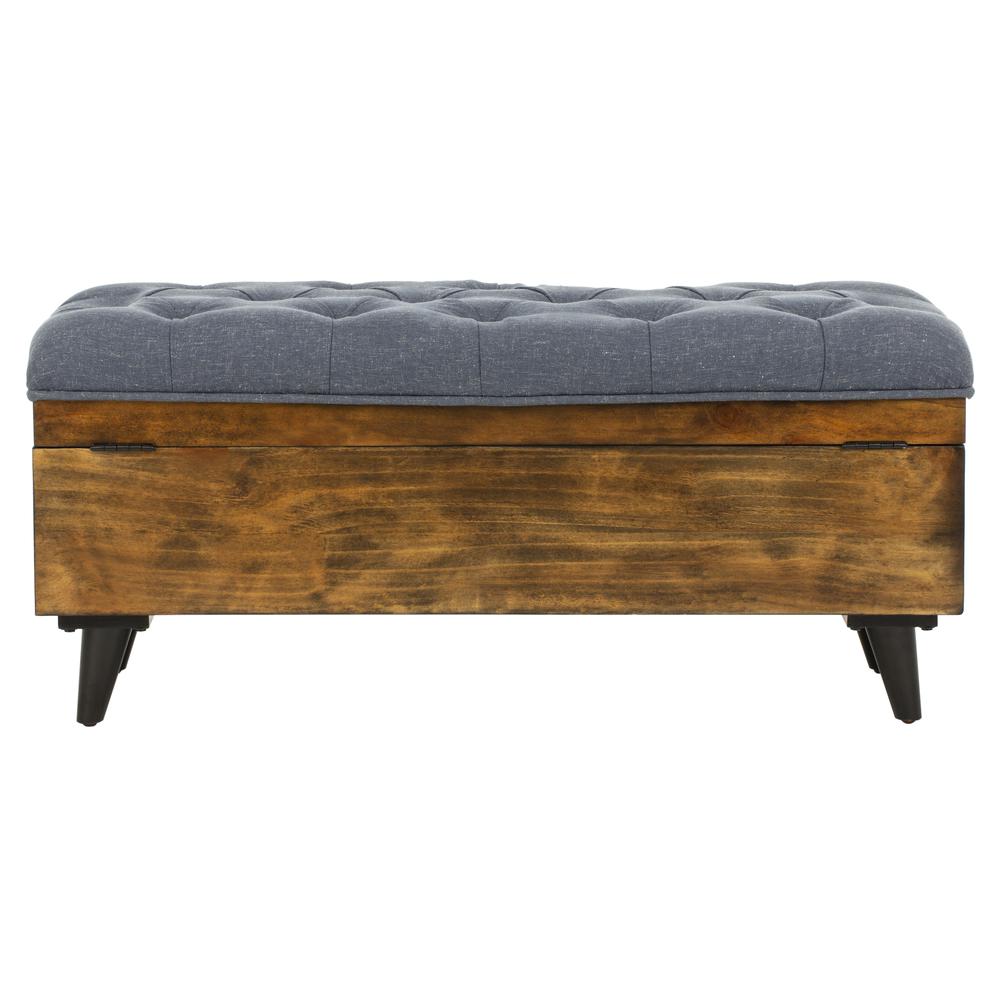 Liam Tufted Cocktail Ottoman, Navy/Dark Oak. Picture 2
