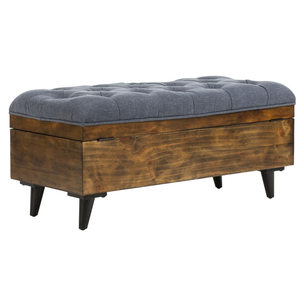Liam Tufted Cocktail Ottoman, Navy/Dark Oak. Picture 3