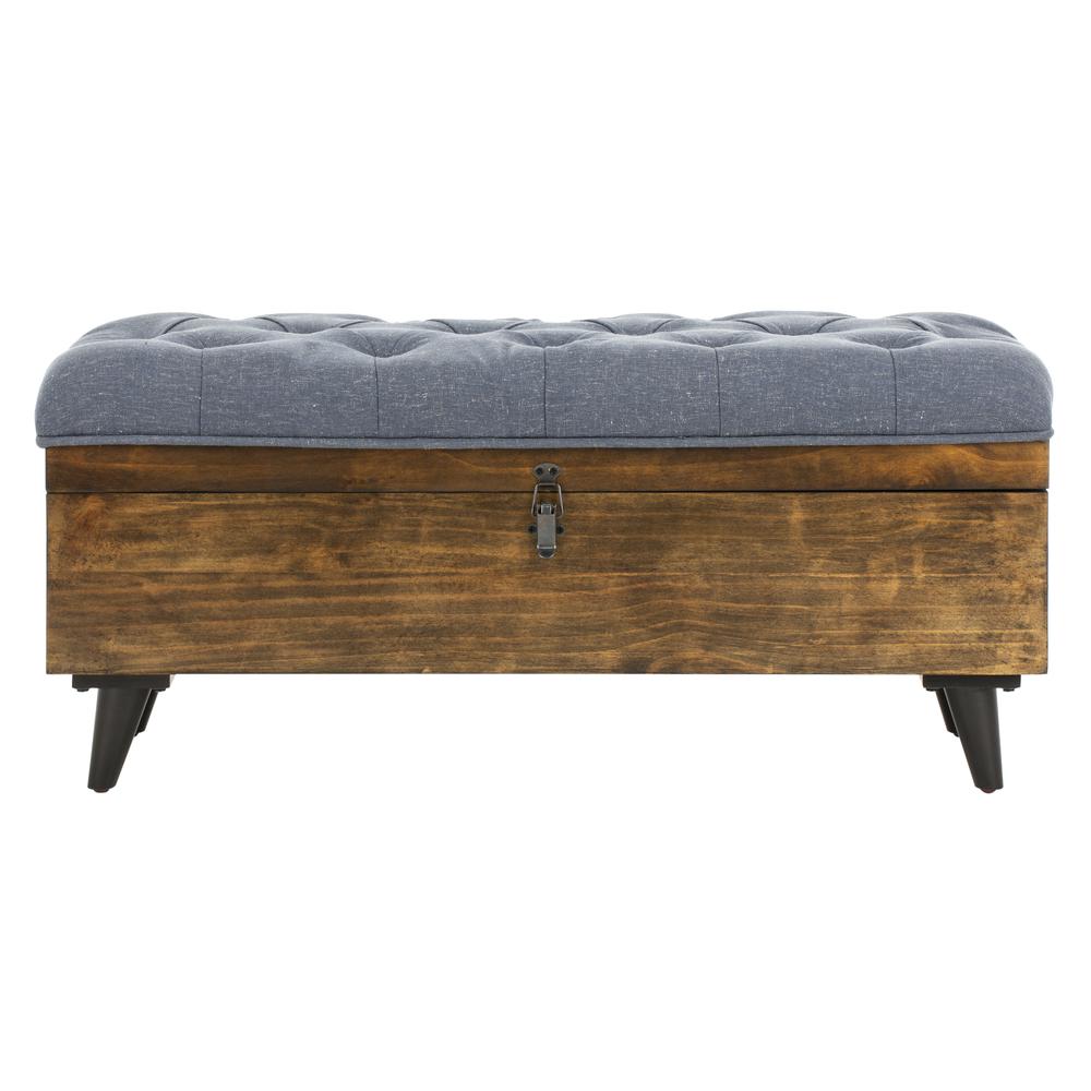 Liam Tufted Cocktail Ottoman, Navy/Dark Oak. Picture 1