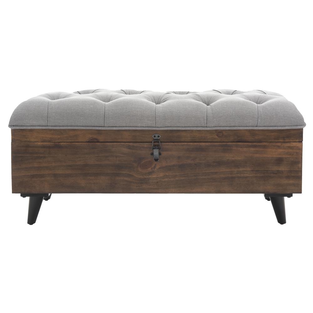 Liam Tufted Cocktail Ottoman, Grey/Dark Oak. Picture 1