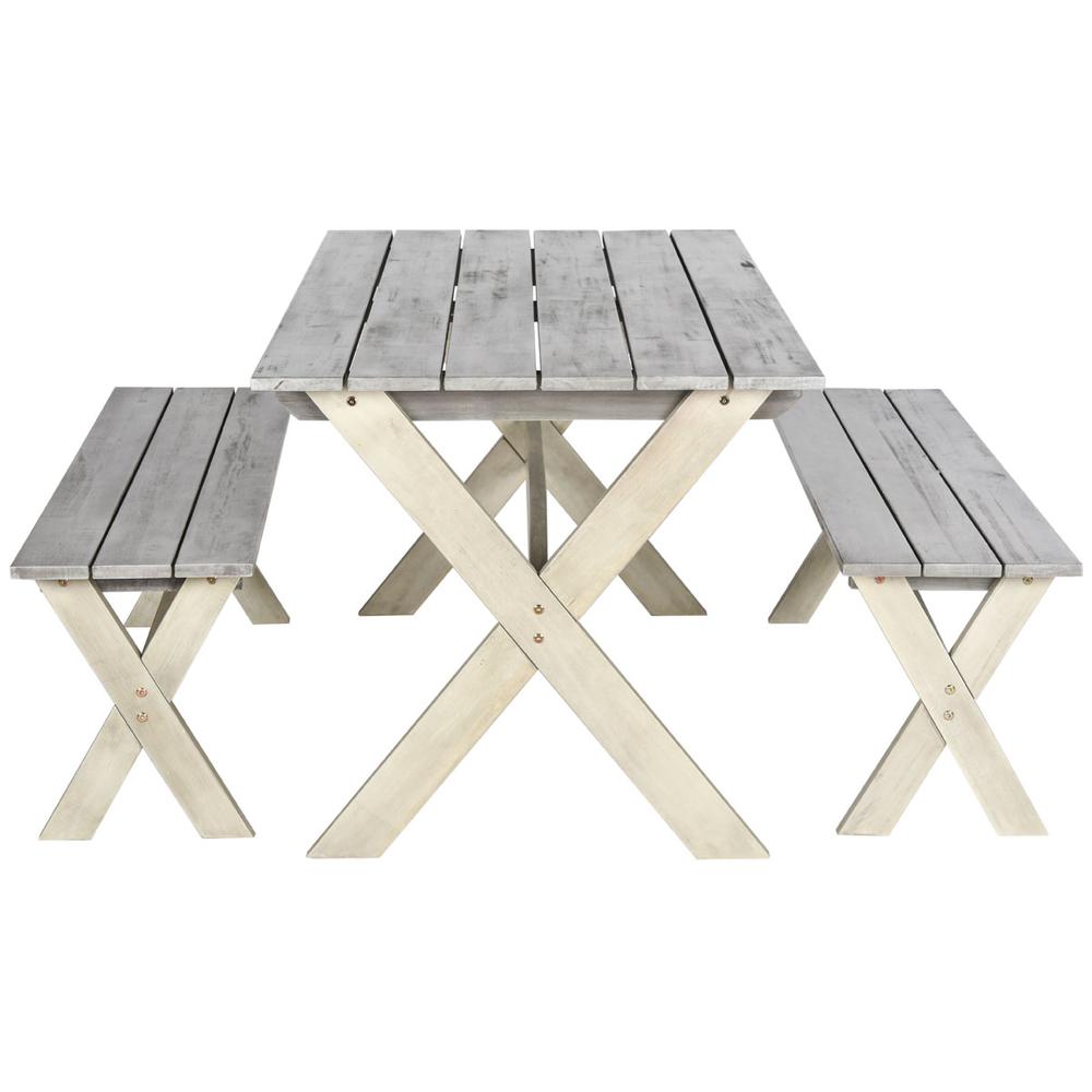 Marina 3 Piece Dining Set With 63-Inch L Table And 2 Backless Benches. Picture 1