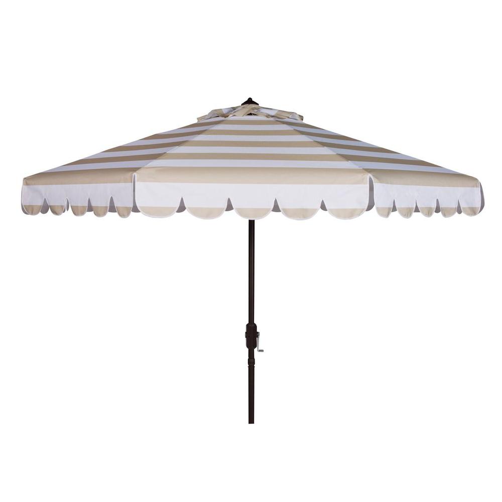Maui Single Scallop Striped 9Ft Crank Push Button Tilt Umbrella. Picture 1