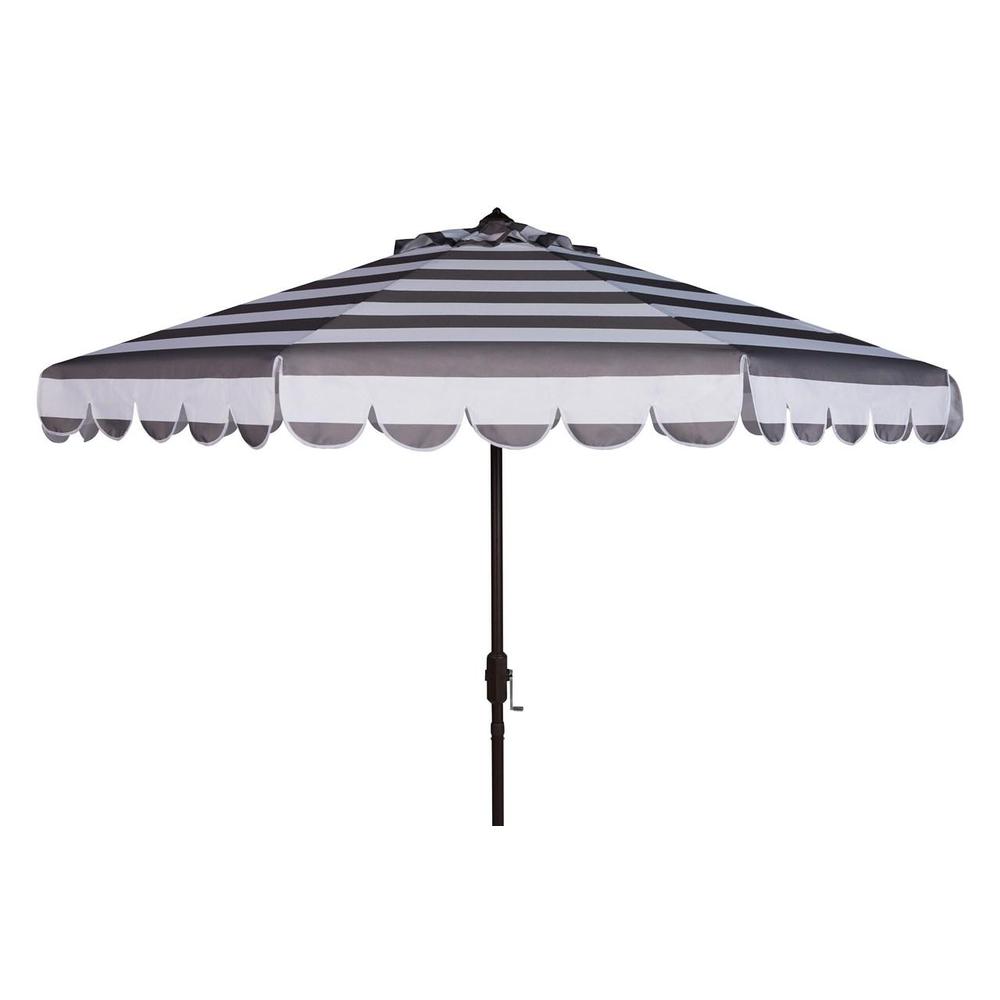 Maui Single Scallop Striped 9Ft Crank Push Button Tilt Umbrella. Picture 1