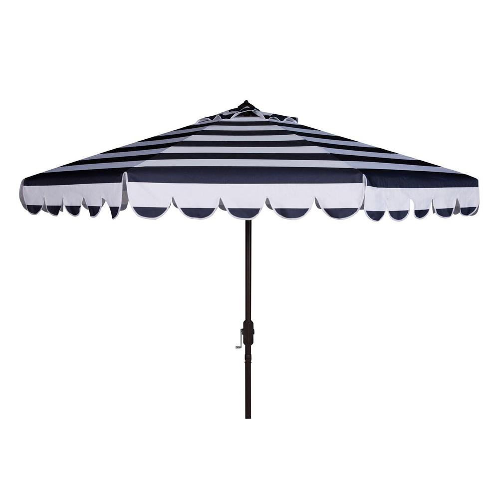 Maui Single Scallop Striped 9Ft Crank Push Button Tilt Umbrella. Picture 1