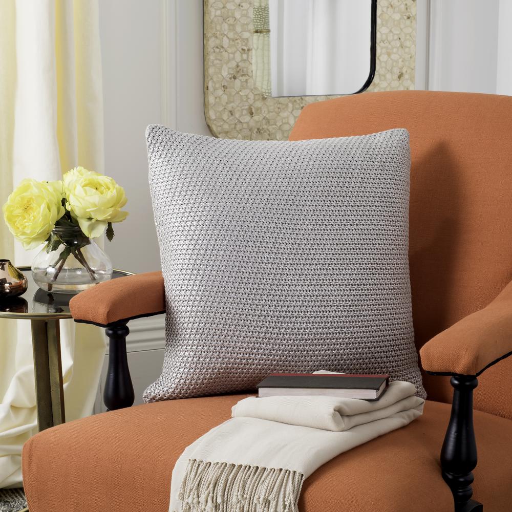 Tickled Grey Knit Pillow, Palewisper. Picture 3