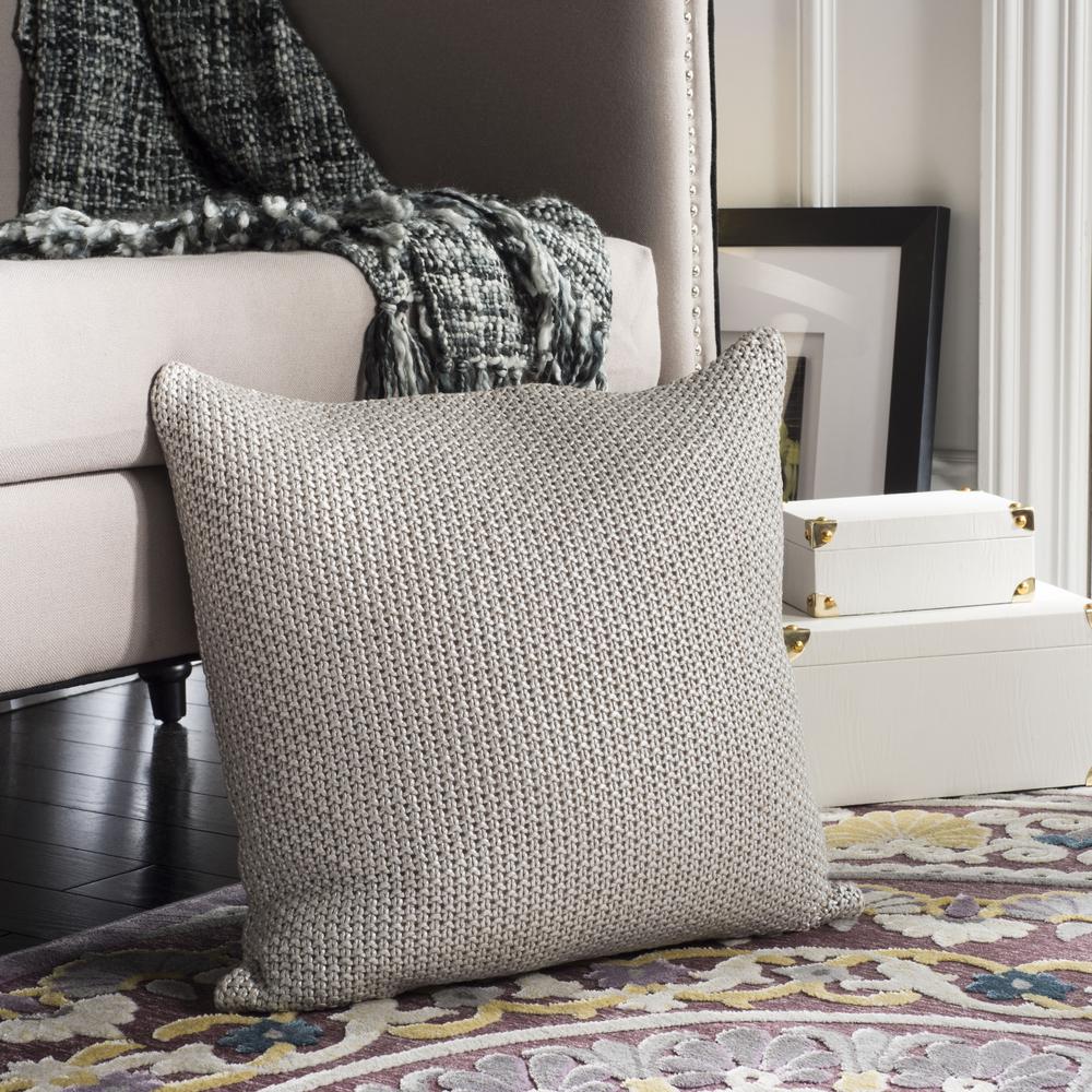 Tickled Grey Knit Pillow, Palewisper. Picture 4