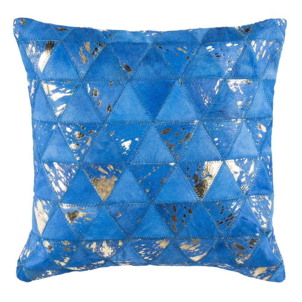 Clairton Metallic Cowhide 20"X20" Pillow, Blue/Silver. Picture 3