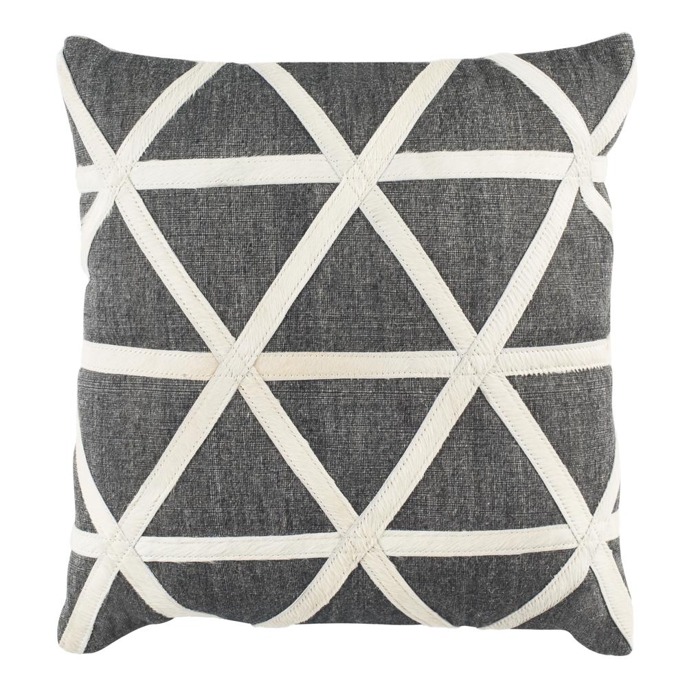 Viola Cowhide 20"X20" Pillow, Gey/White. Picture 2