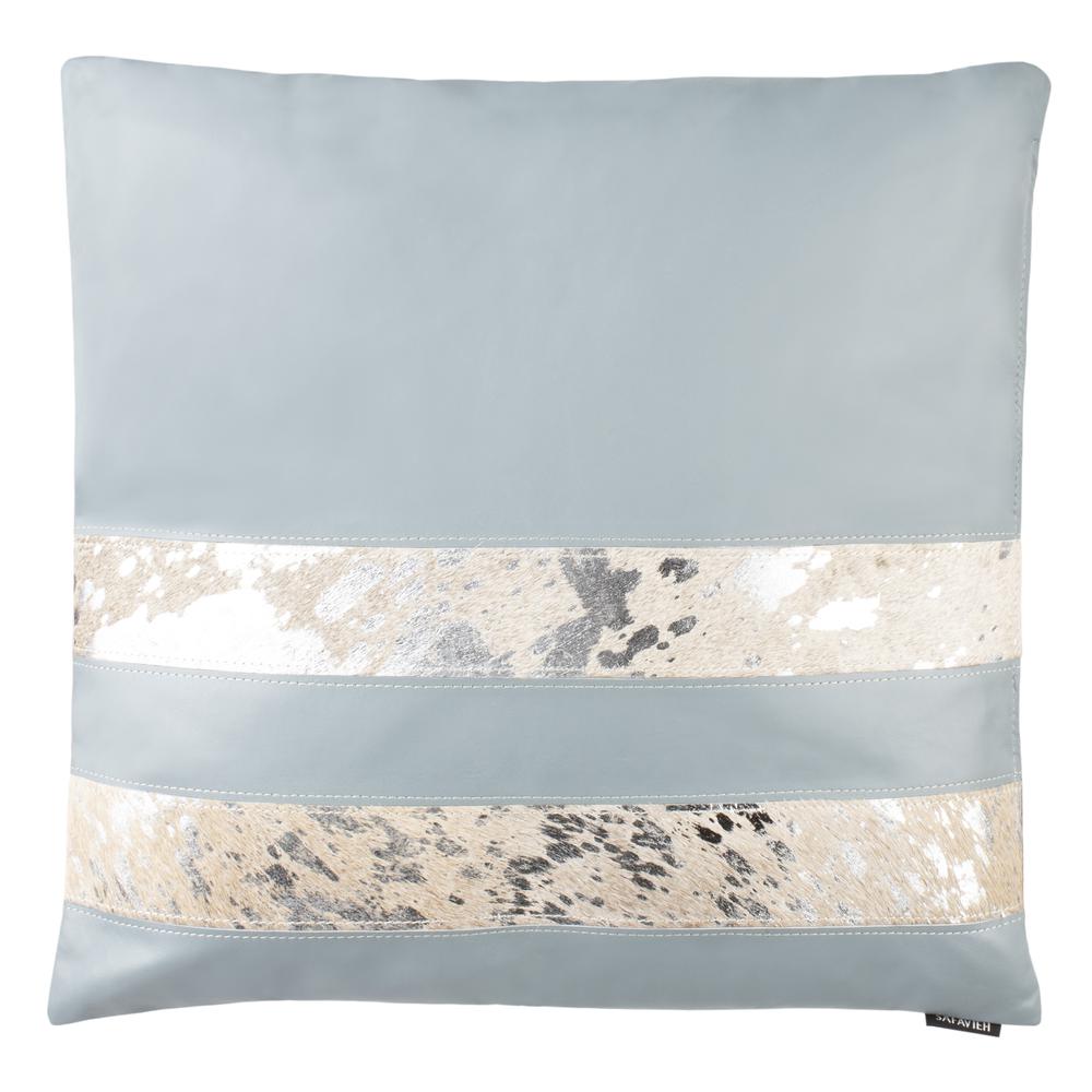 Kinston Metallic Cowhide 20"X20" Pillow, Grey/Silver. Picture 1