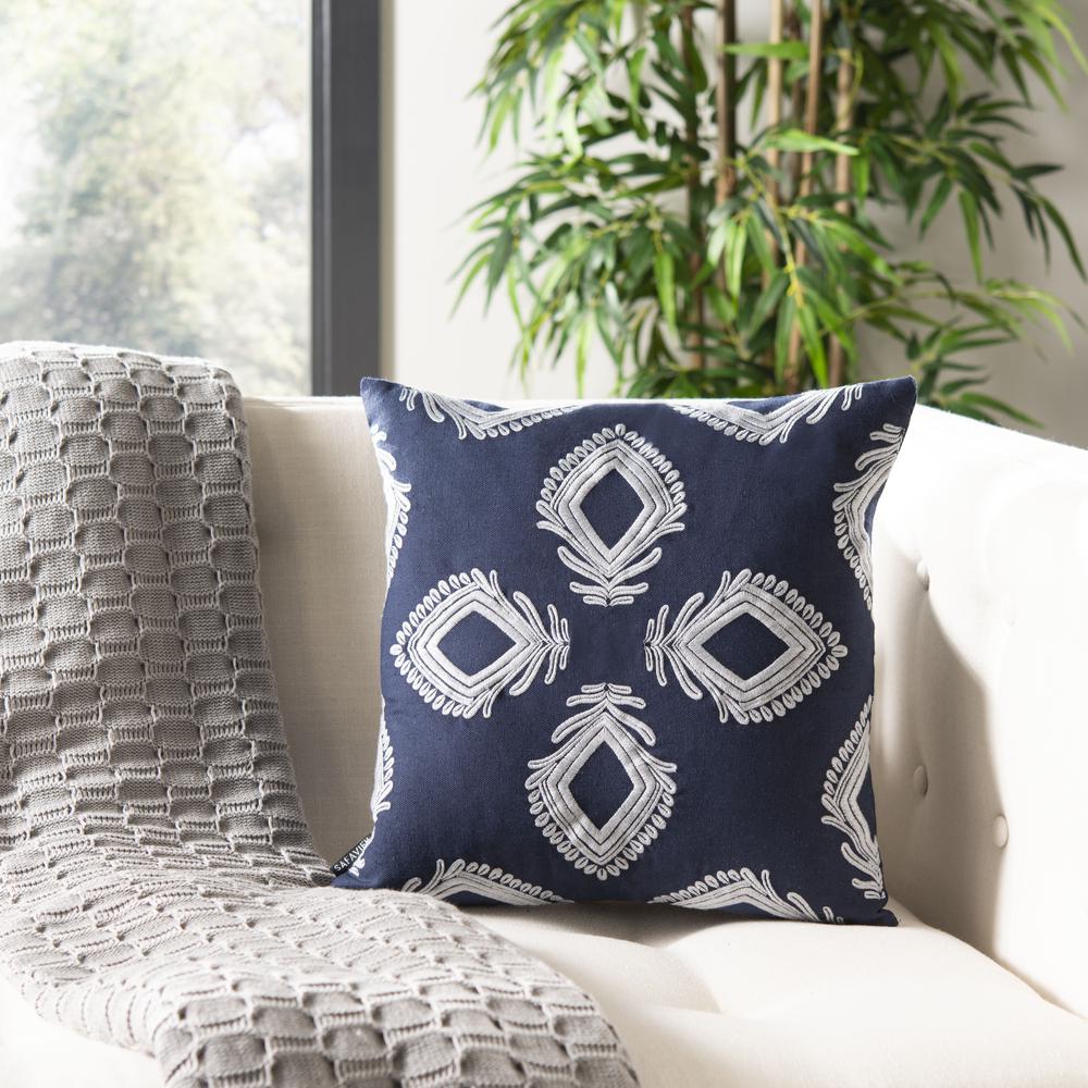 Blossom Pillow, Navy/Periwinkle 16" x 16". Picture 3