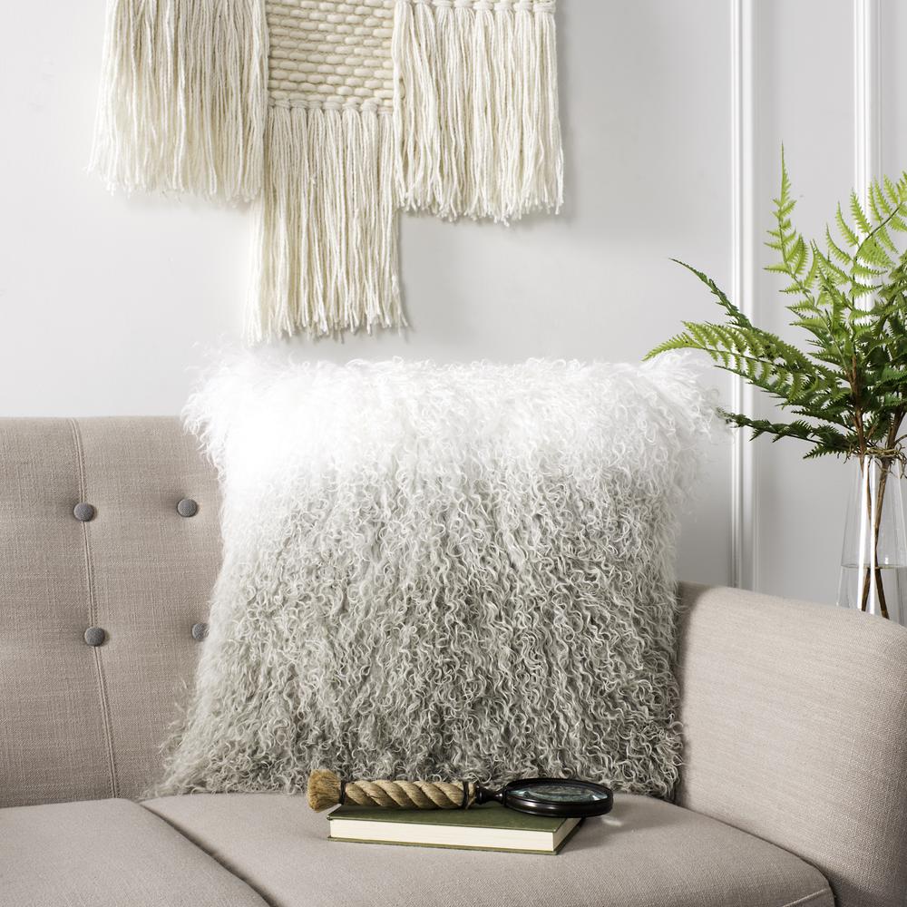 Suri Sheep Skin Pillow, White/Grey. Picture 3