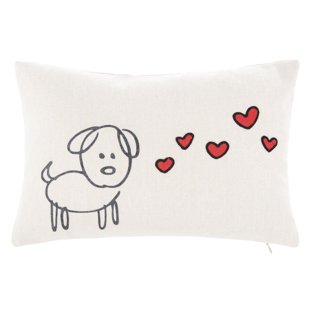 Puppy Love Pillow, Cream/Red. Picture 1