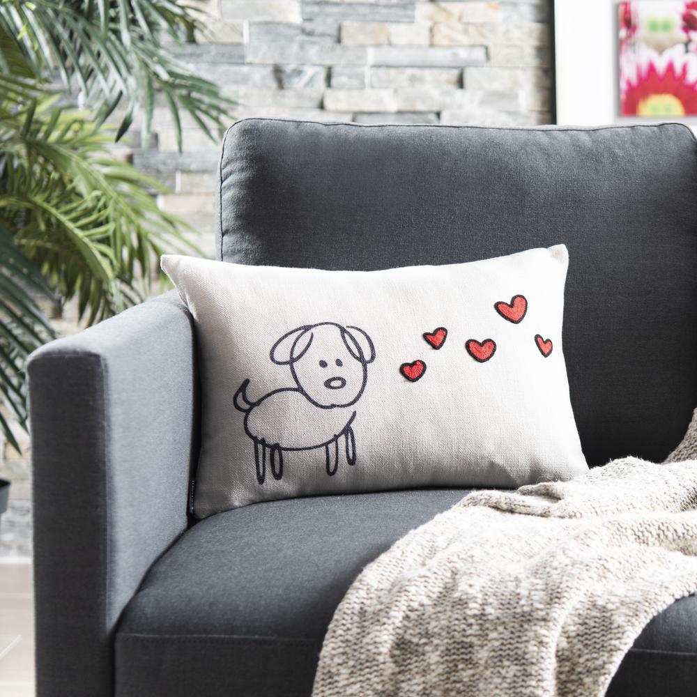 Puppy Love Pillow, Cream/Red. Picture 3
