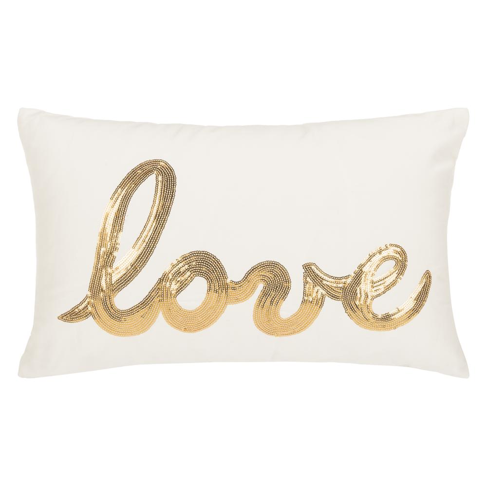 First Comes Love Pillow, Gold/Cream. Picture 1