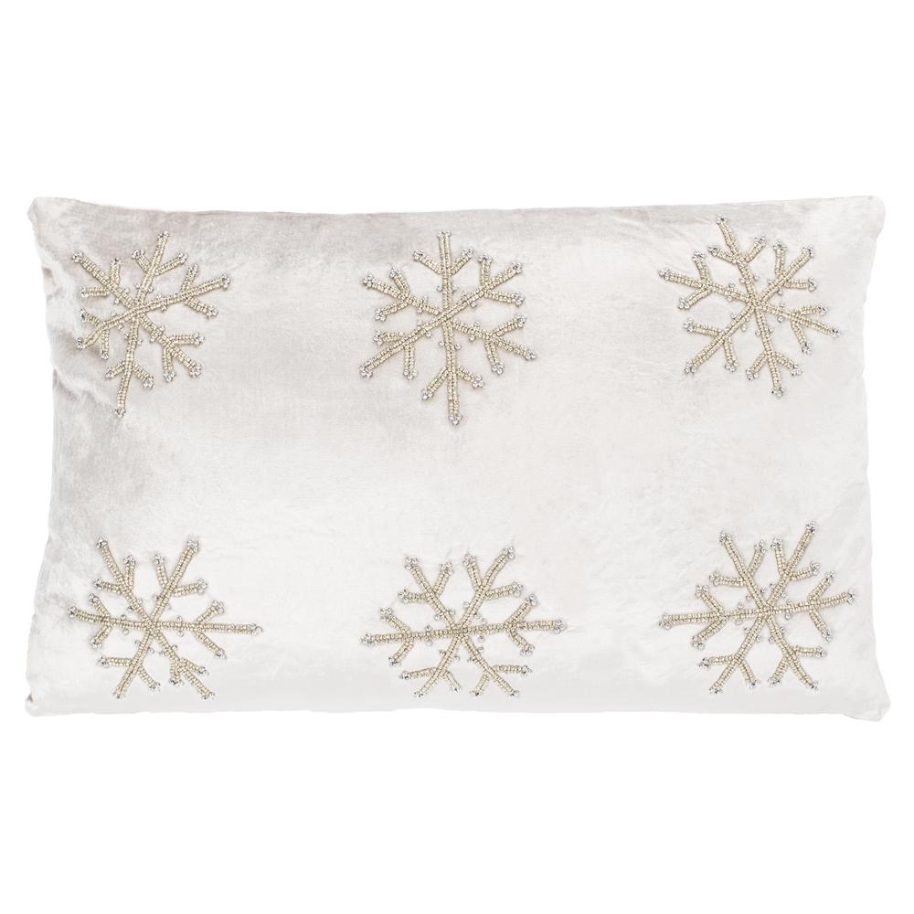 Sydnee Snowflake  Pillow, Beige/Silver, PLS885A-1220. Picture 1