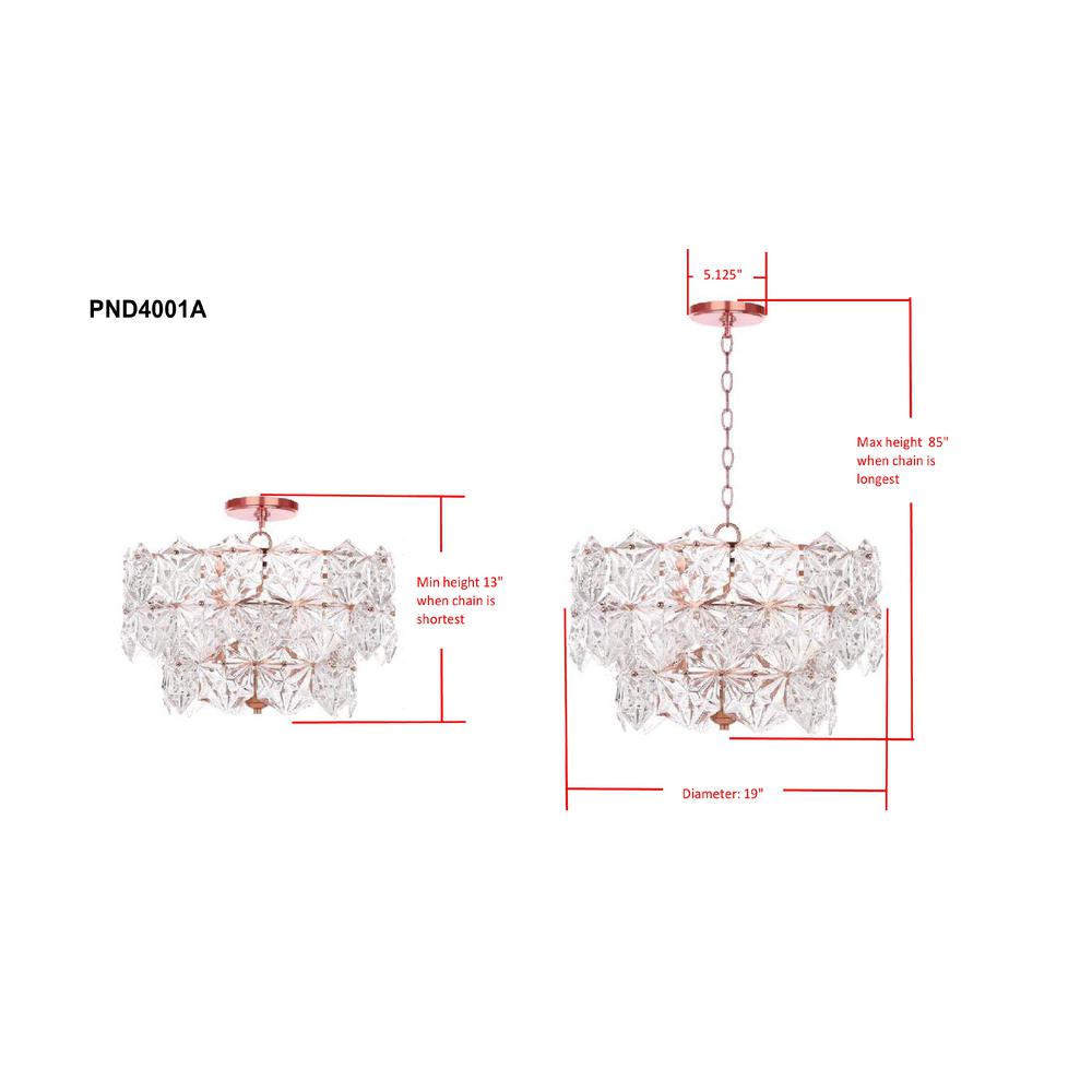 Sia 4 Light 19-Inch Dia Adjustable Pendant , Clear/Copper. Picture 1